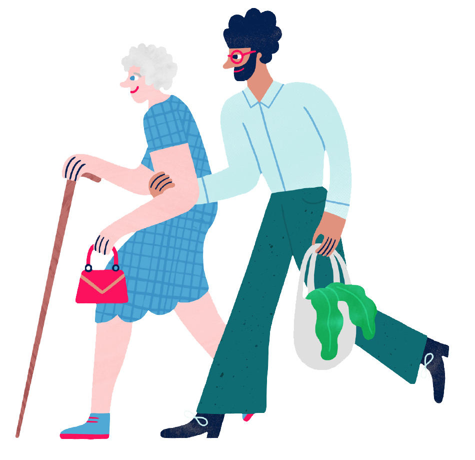 man helping an old lady